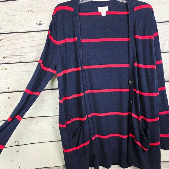 Old Navy Navy Blue & Red Striped Button Cardigan Sweater L - Picture 4 of 8